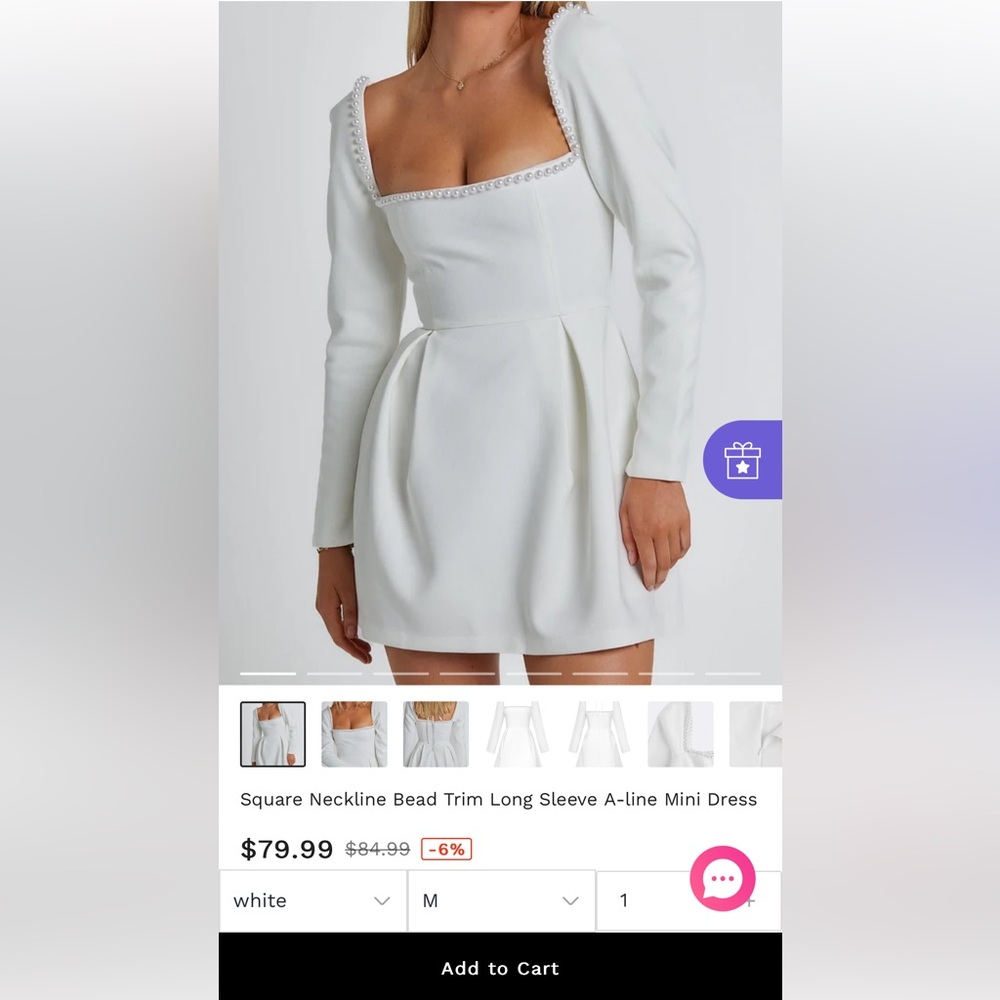 White longsleeve dress with pearl accents